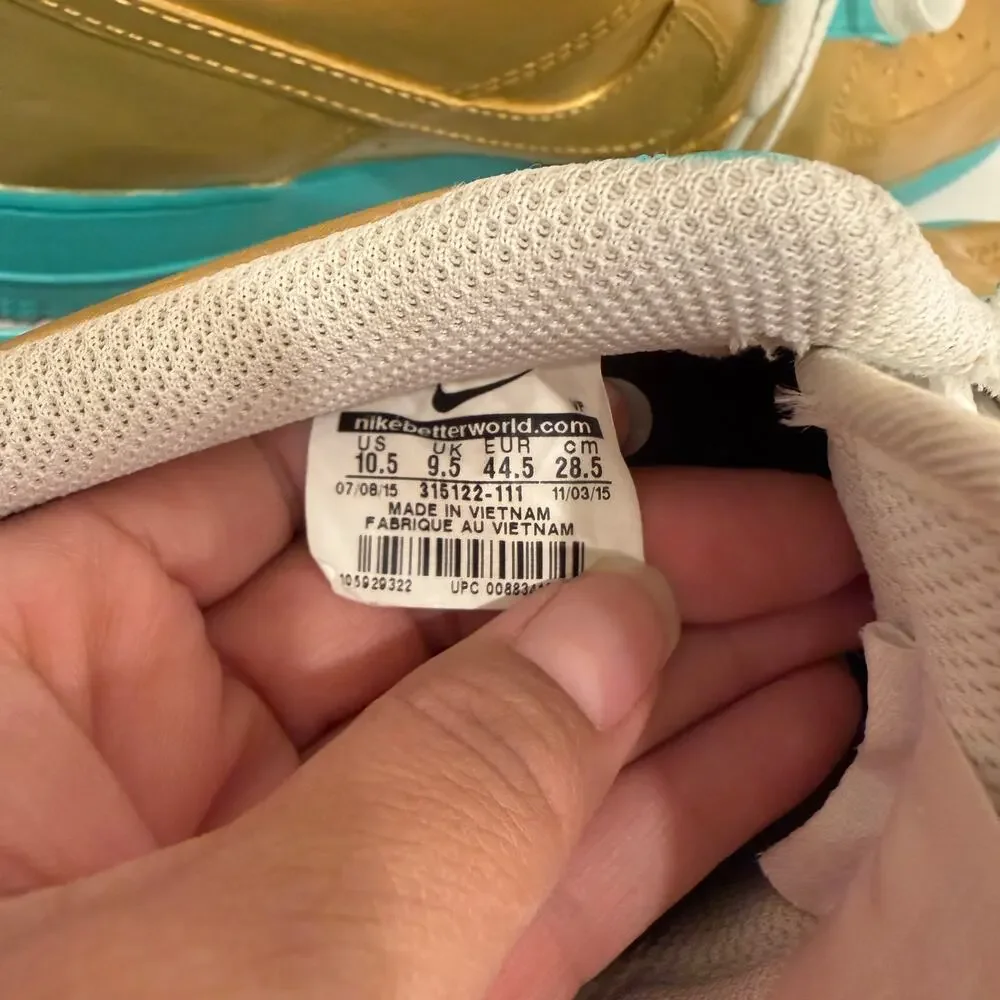 Nike Air Force 1 Low Custom Gold Teal Painted Leather Men’s 10.5